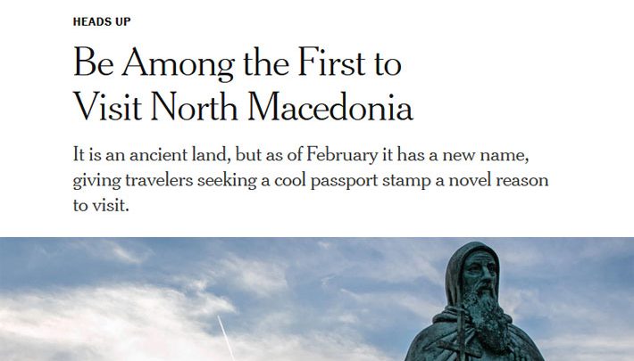 Њујорк тајмс: Светот има новоименувана земја, Македонија, посетете ја