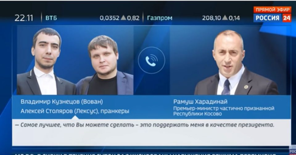Русите го објавија и мајтапењето на пранкерите со Харадинај