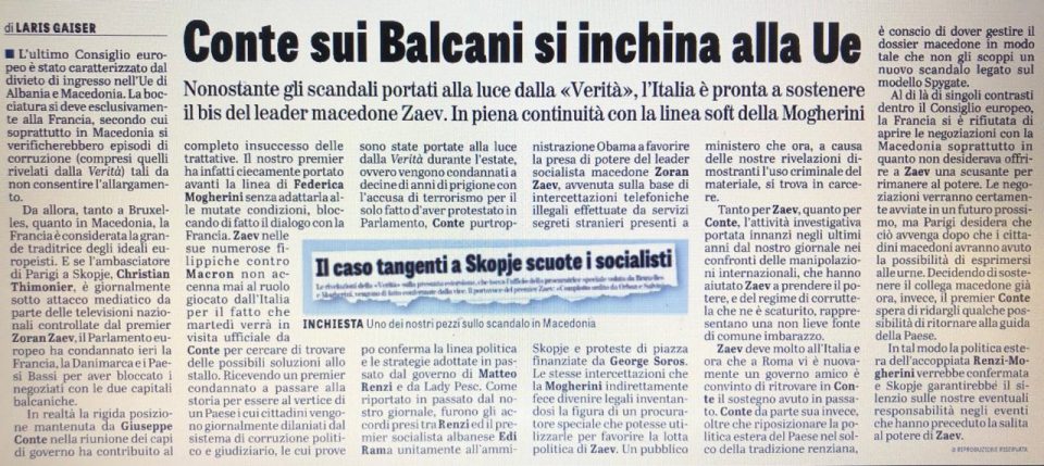 „Ла верита“: Конте се витка пред Могерини, подготвен да го поддржи Заев