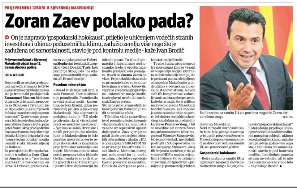 Слободна Далмација: Заев паѓа