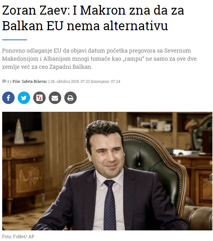 Заев за „Данас“: Макрон знае дека за Балканот ЕУ нема алтернатва