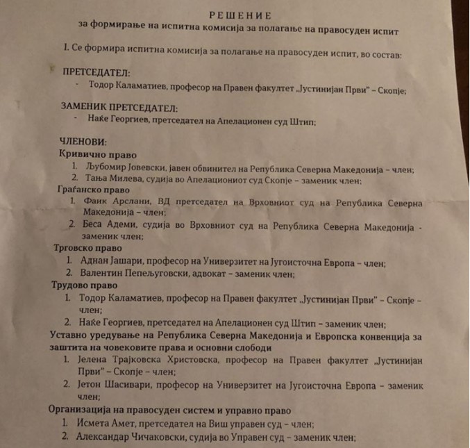 Нов скандал: Луѓе блиски до власта во Комисијата за полагање правосуден испит
