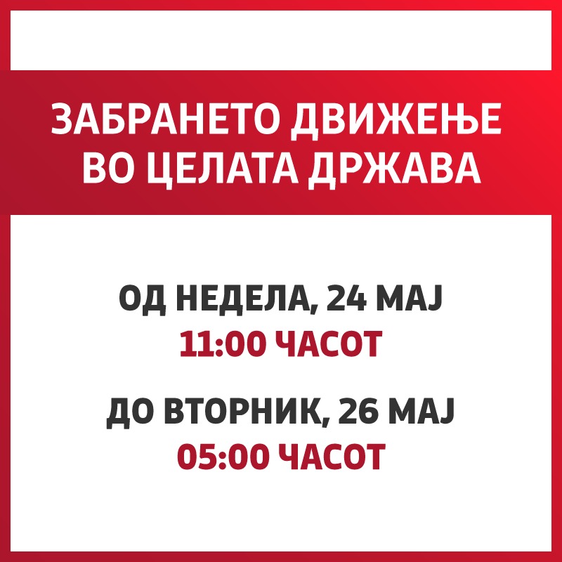 Владата одлучи: Рестрикција на движење од недела во 11 часот до вторник до 05:00 часот
