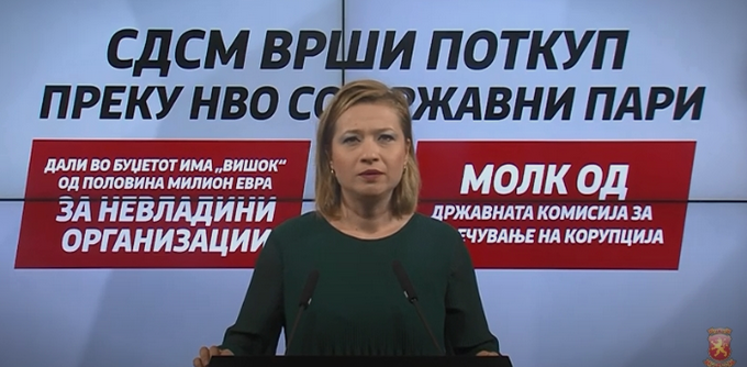 Василевска: Молчењето на СДСМ е потврда дека со половина милион за НВО вршат поткуп на медиуми, граѓани и фирми