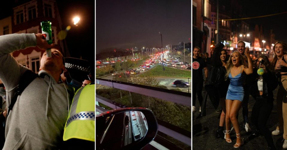 Непрегледни колони со возила го напуштаат Лондон пред карантинот, пред пабовите орди на стотици пијани луѓе