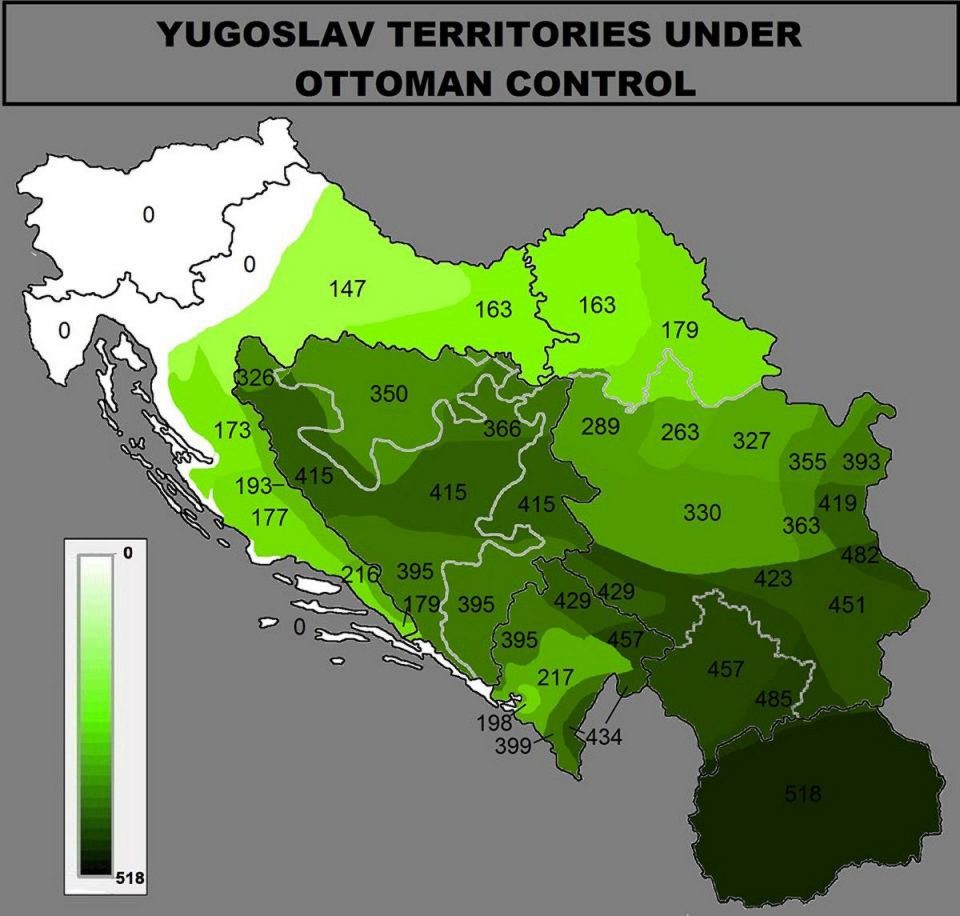 Карта која открива колку траело пусто турско во југословенските земји