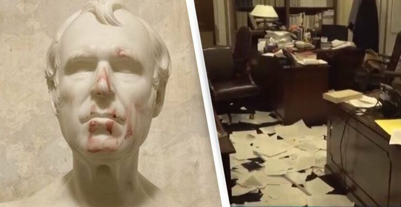 Искршени прозори и врати, расфрлани хартии, графити по ѕидовите – што остана после демонстрантите