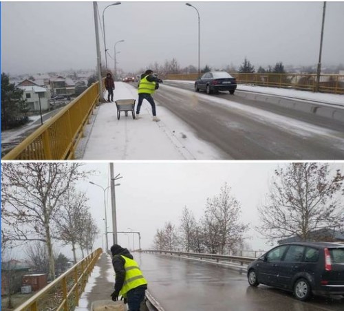 Врвна технологија во Ѓорче Петров – рачно се фрла сол пред „Даме Груев“