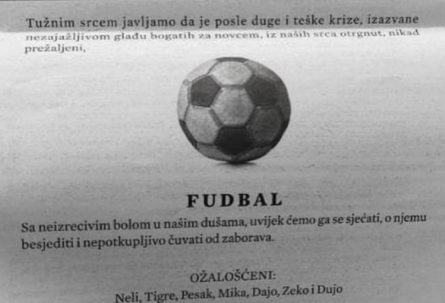 Ова само на Црногорци може да им текне: Преку некролог во весник се простија од фудбалот