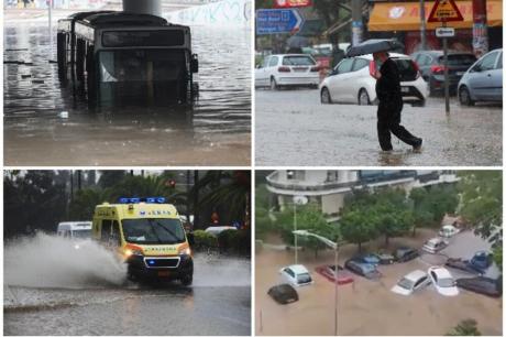 Поплави во Грција: Хеликоптери спасуваат луѓе, возилата блокирани