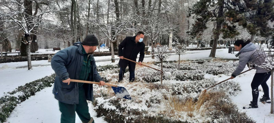 И директорот на ЈП „Паркови и зеленило“ чистеше снег на терен